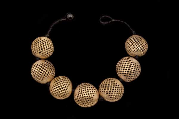 Baule Tribe Large Circular Brass Criss Cross Pattern Filigree Hollow Beads Knotted Necklace