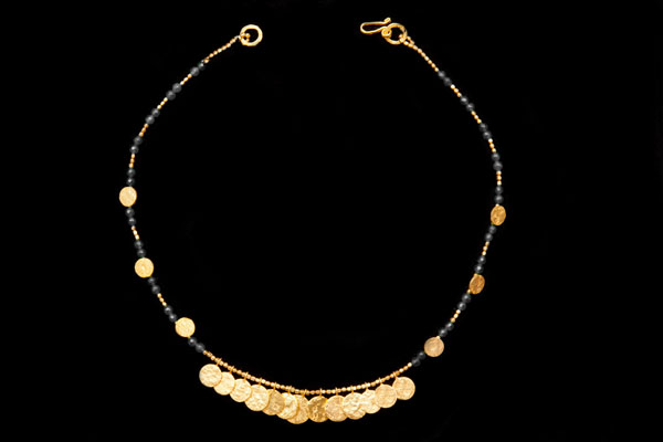 Gold Plated Circular Discs And Small Facetted Spacers, And Hematite Facetted Round Beads Necklace