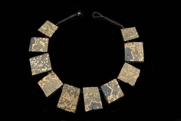 Madagascar Orbicular Jasper Flat Rectangular Graduated  Drops Necklace