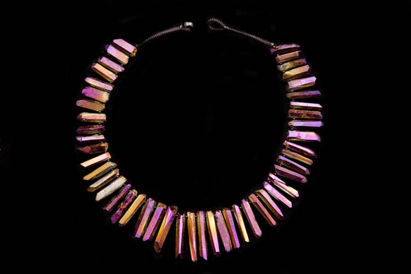 Purple And Gold Electro-Plated Rock Crystal Graduated Drops Necklace