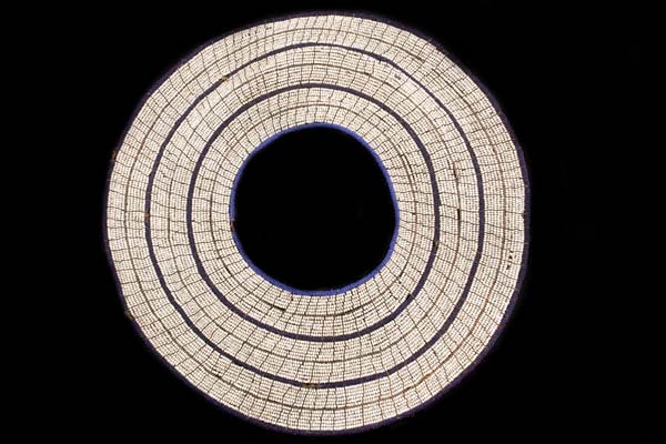 Samburu Tribal Large Flat Circular Necklace Of White And Blue Glass Beads On A Wire Frame. Kenya.