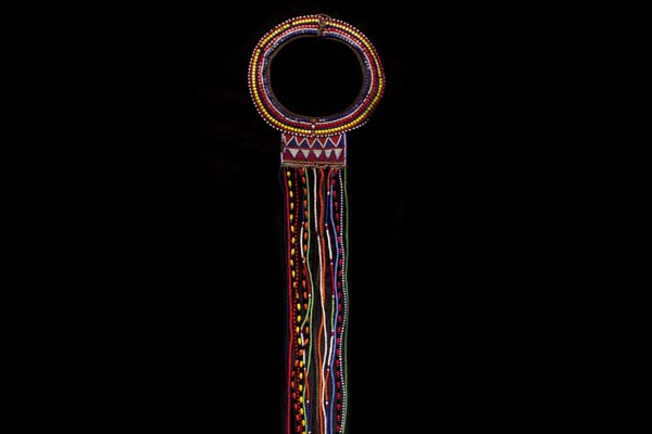 Massai Tribal Circular And Long Fringed Wedding Necklace Of Multicoloured Glass Beads On Leather