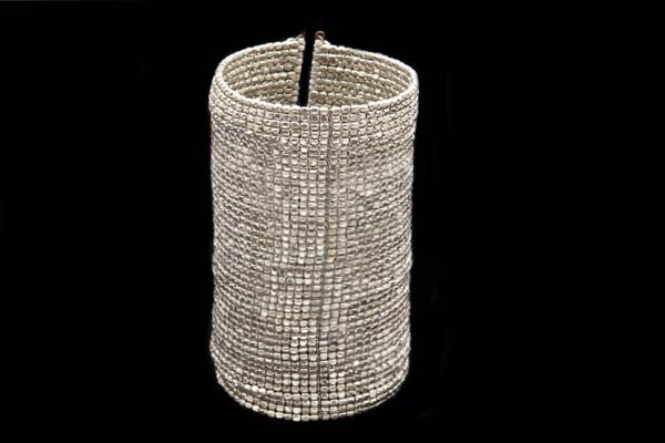 A Long Open Cuff/Armlet Made With Forty-Five Rows Of Silvered Metal Small Facetted Rectangular Beads