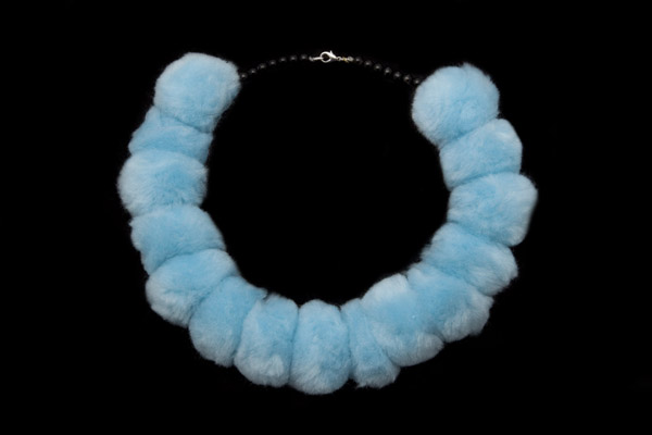 Large Pale Blue Dyed Wool Pompoms Necklace