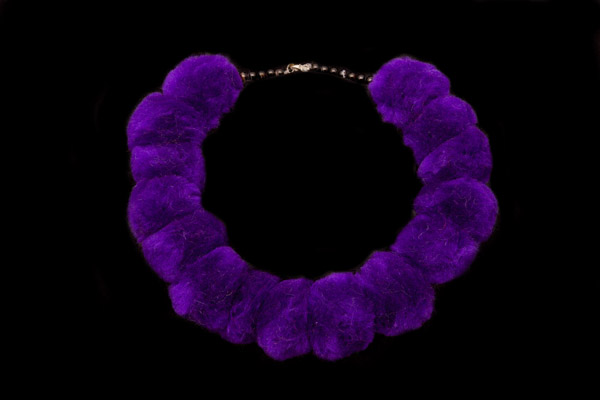 Large Purple Dyed Wool Pompoms Necklace