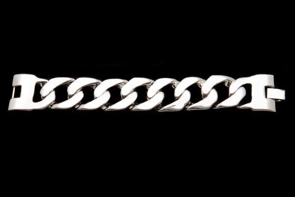 Silvered Metal Large, Wide , And Thick, Eight Links Bracelet