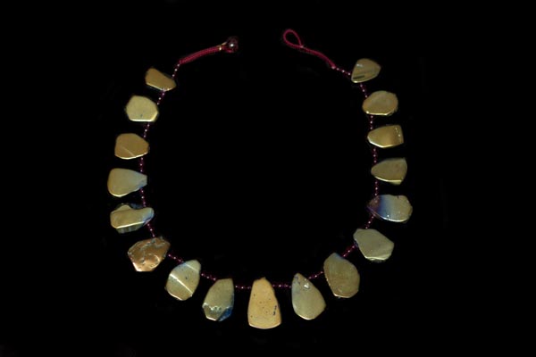 Golden Electroplated Rock Crystal Triangular Shaped Drops Necklace With Garnet Round Spacers