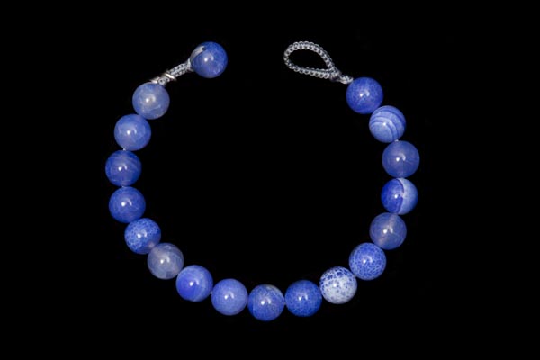 'Chalcedony' Blue Dyed Agate Small Round Beads Bracelet