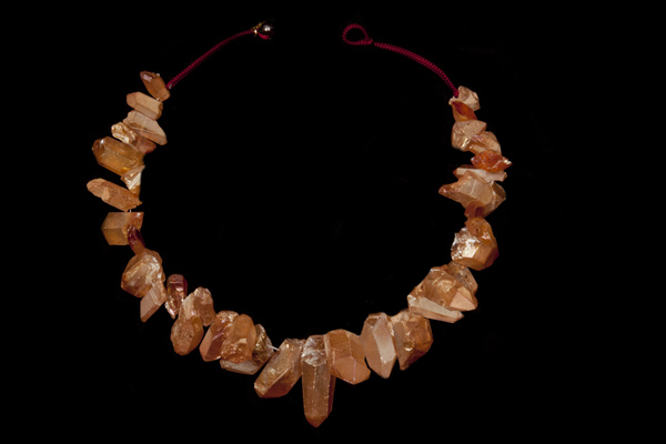 Golden Electroplated Rock Crystal Graduated Nuggets And Drops Necklace