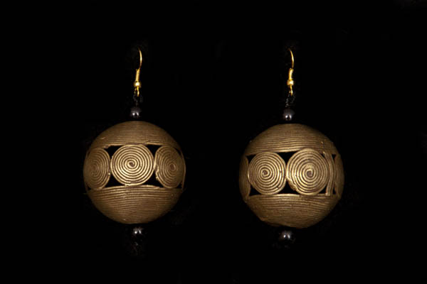 Baule Large Round Hollow Filigree Patterned Brass Bead Earrings