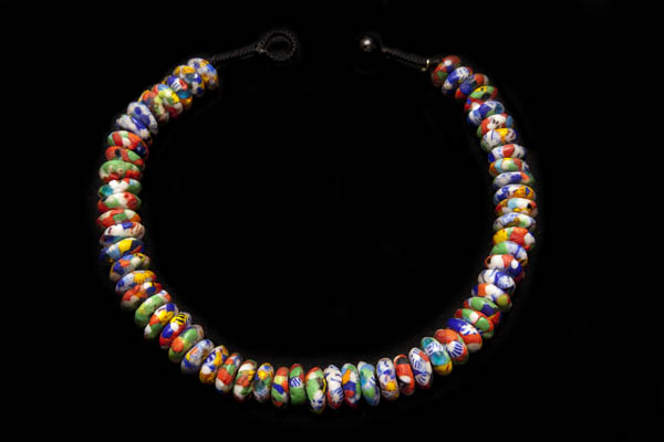 Javanese 'Millefiori' Multicoloured Glass Button Beads  Necklace