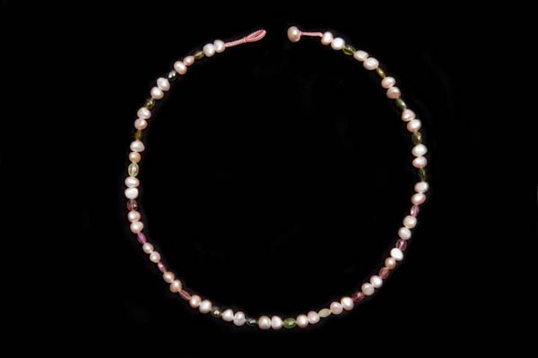 A Necklace Of Brazilian Tourmaline Multicoloured Oval Beads, And Chinese White Freshwater Pearls