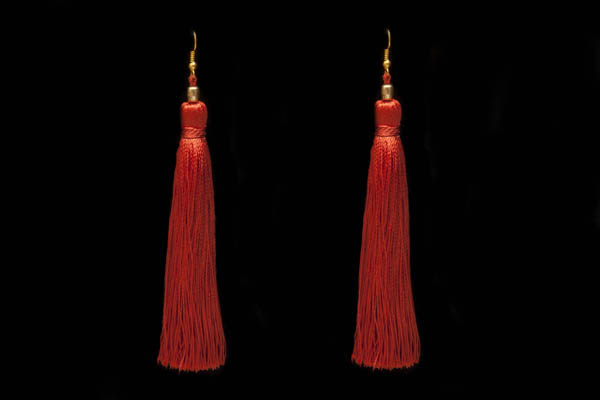 A Pair Of Orange Silk Long Multi-Strand Tassels Earrings On Gold Plated Wire Hooks