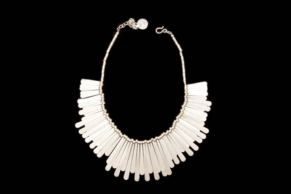 A Turkish Necklace Of Matt Silvered Metal Flat Graduated Drops And Tubular Beads