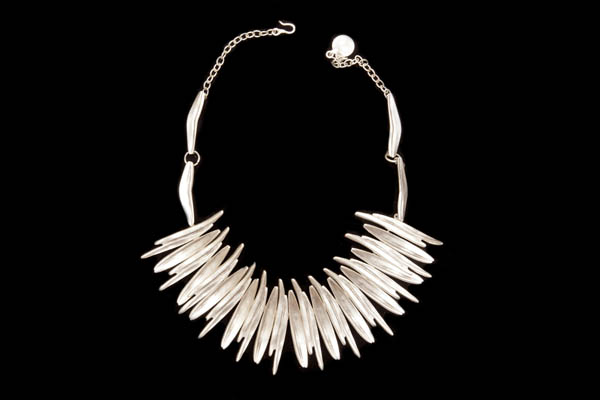 A Turkish Silvered Metal Twenty-Three Narrow Spiky Drops Necklace
