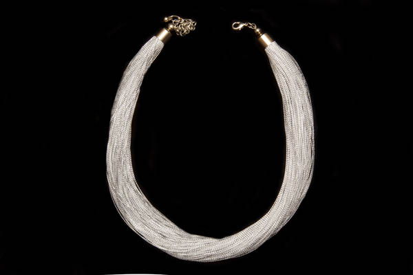 A Multistrand Necklace Of Silvered Metal Thin Twisted Wires