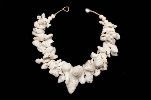 A Necklace Of Large South African Rough Surface And Wave Damaged White Graduated Curled Shells