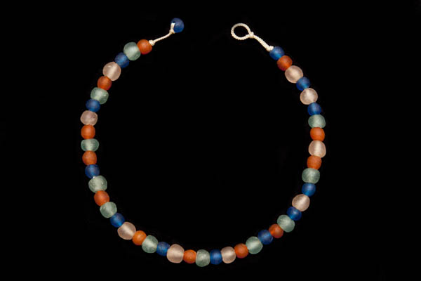 A Necklace Of Orange, Blue, Turquoise And Clear Krobo Recycled Glass Beads