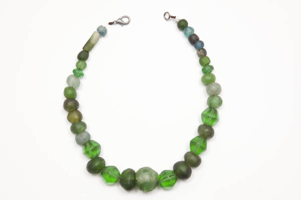 A Necklace Of Green Krobo Glass And Green Javanese Glass Recycled Graduated Beads