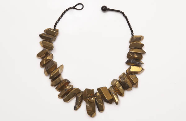 A Necklace Of Gold Electroplated Rock Crystal Large Facetted Drops