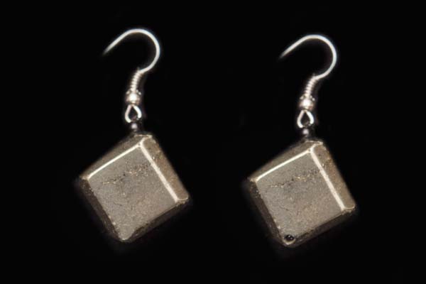 A Pair Of Peruvian Pyrites Facetted Edged Cubed Earrings