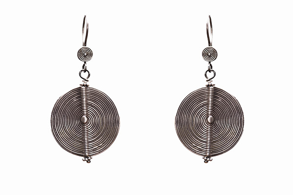 A Pair Of Afghan Silver Circular Groove Patterned Disc Earrings