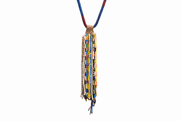 An Ethiopian Tribal Necklace With A Long Pendant Of Fifty-Five Strands Of Multicoloured Glass Beads