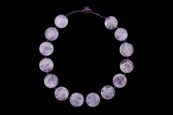 A Necklace Of Fourteen Brazilian Amethyst Discs With African Amethyst Round Spacers And Beads