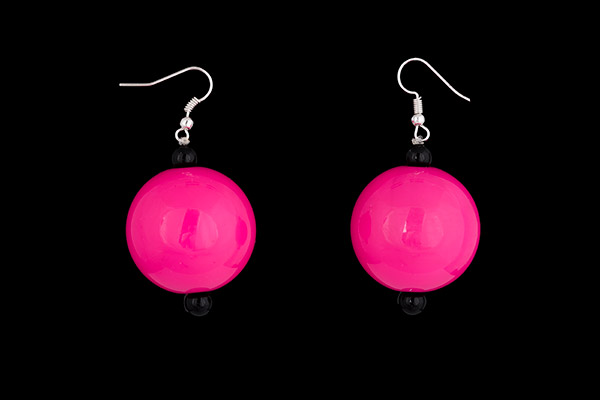 Large Pastel Pink Resin/ Milky Pink Glass Bead Ball Drop Earrings In Silver 