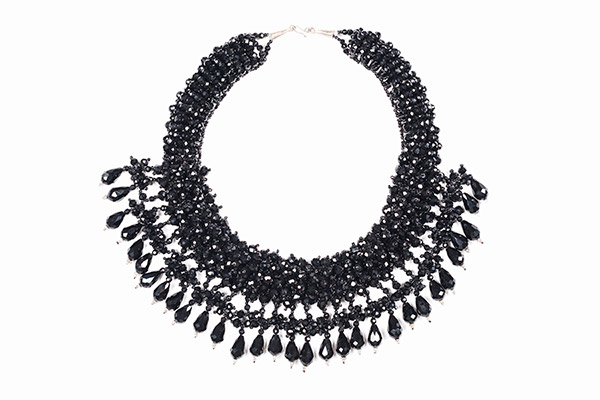 A Necklace Of Small Black Glass Facetted Beads With A Fringe Of Small Black Glass Facetted Beads