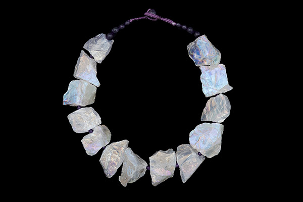 A Necklace Of Large Opalescent Electroplated Rock CrystalRough Nuggets With Amethyst Round Spacers