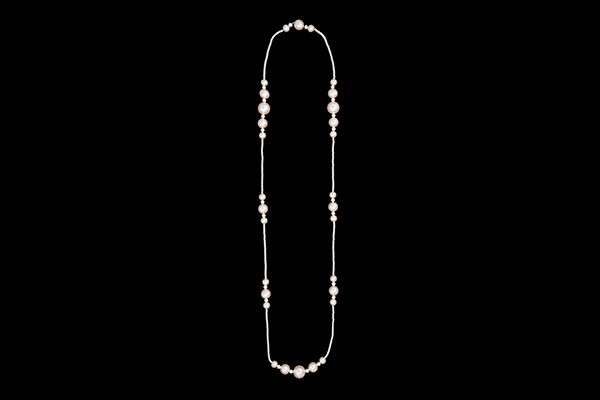 A Long Necklace Of Large And Small Mixed Sized Round White Pearlised Glass 'Faux Pearls' Beads