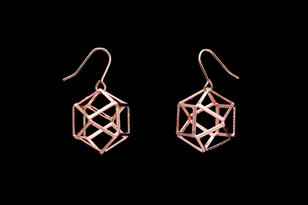 A Pair Of Rose Golden Metal Polygonal Shaped Multi-Band Drop Earrings