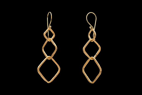 A Pair Of Gold Plated Three Graduated Diamond Shaped Bands Earrings