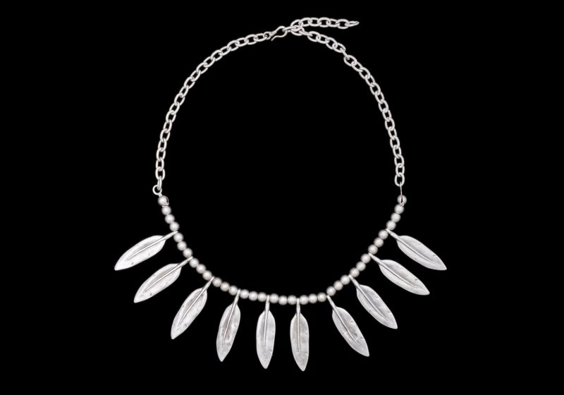Silvered Metal Feather Drops Necklace