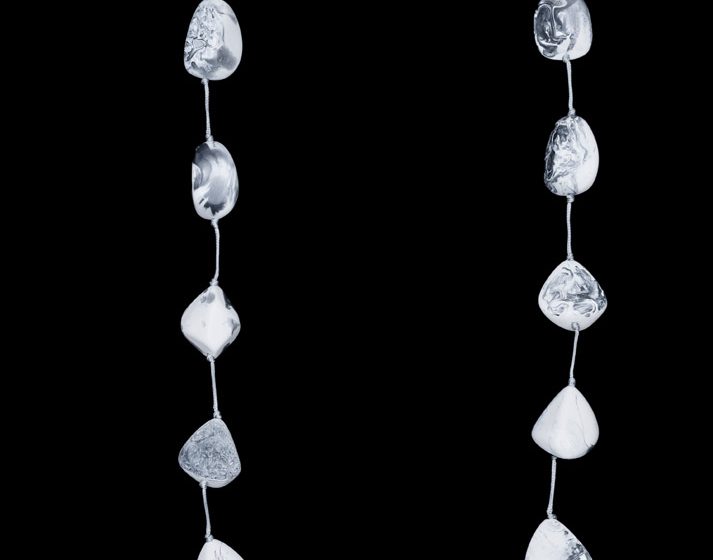 White And Grey Swirled Resin Beads Long Necklace