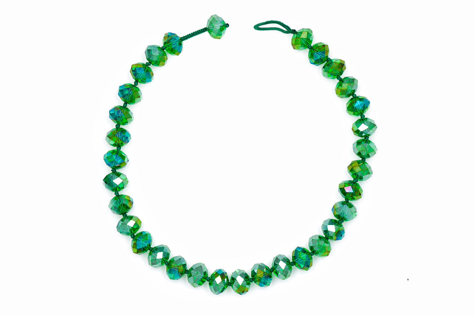 Light Green Facetted Glass Button beads Knotted Necklace