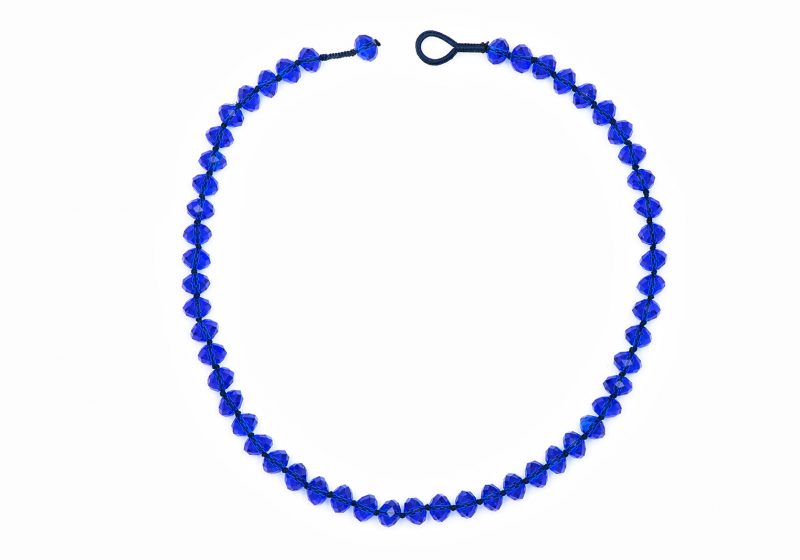 Royal Blue Facetted Glass Button beads Knotted Necklace