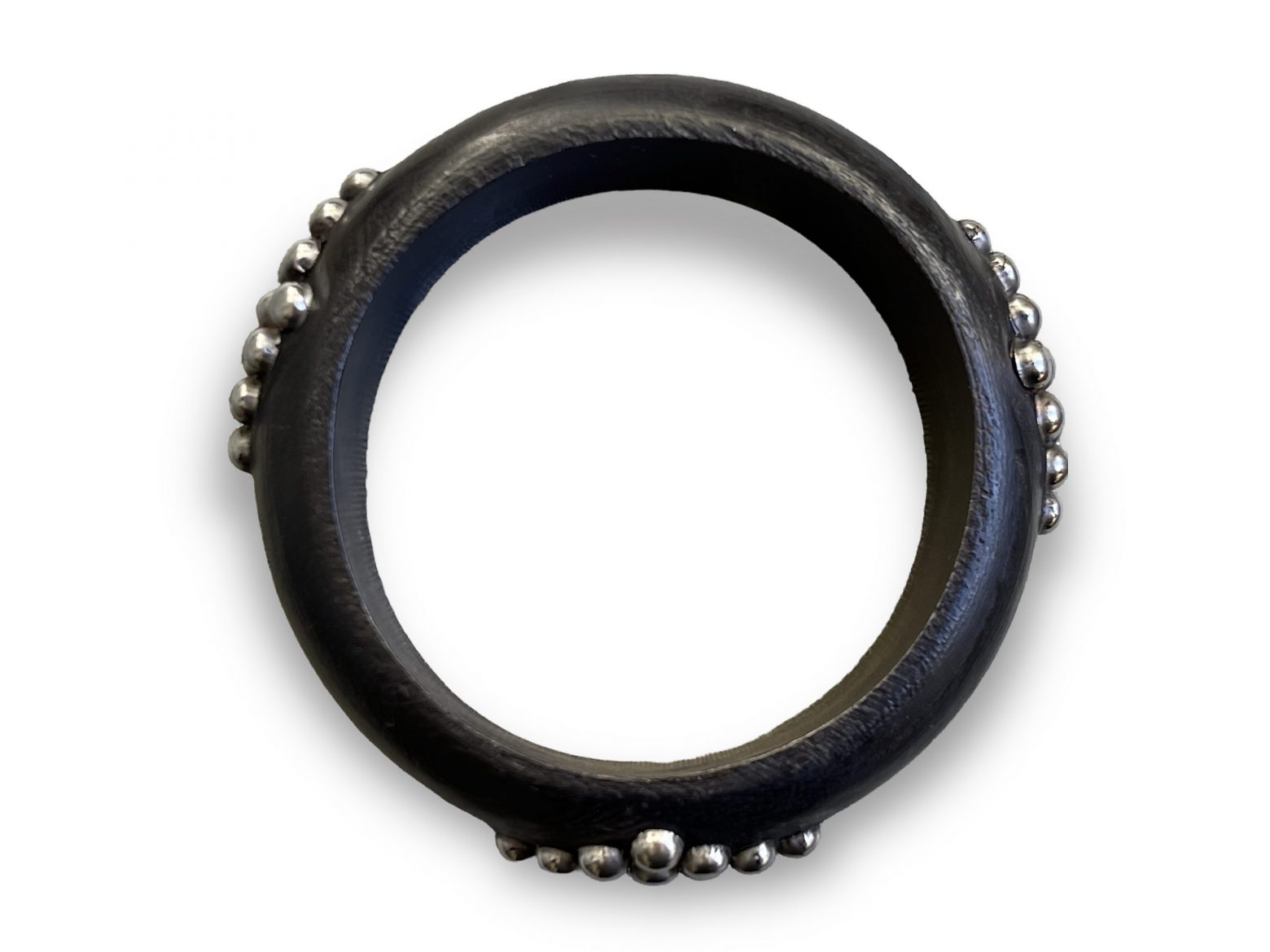 A Dark Wood Curved Rim Bangle, Decorated With Three Diamond Shaped Groups Of Sixteen Silvered Metal Studs - Image 3