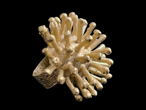 A Baule Brass Wide Patterned Band Ring With A Domed Circular Top, Decorated With Brass Circular Posts. Ivory Coast, West Africa. - Image 2
