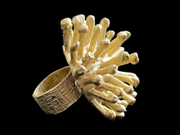 A Baule Brass Wide Patterned Band Ring With A Domed Circular Top, Decorated With Brass Circular Posts. Ivory Coast, West Africa. - Image 3