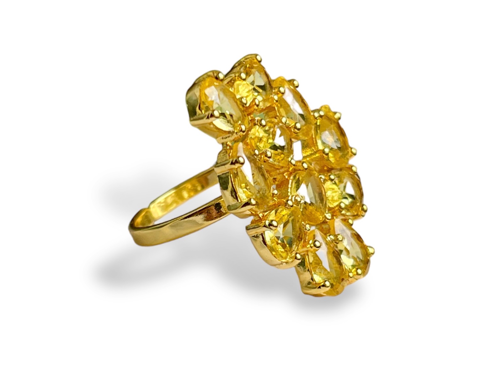 A Gold Plated Adjustable Band Ring Decorated With Eleven Yellow Facetted Glass Teardrops. - Image 2
