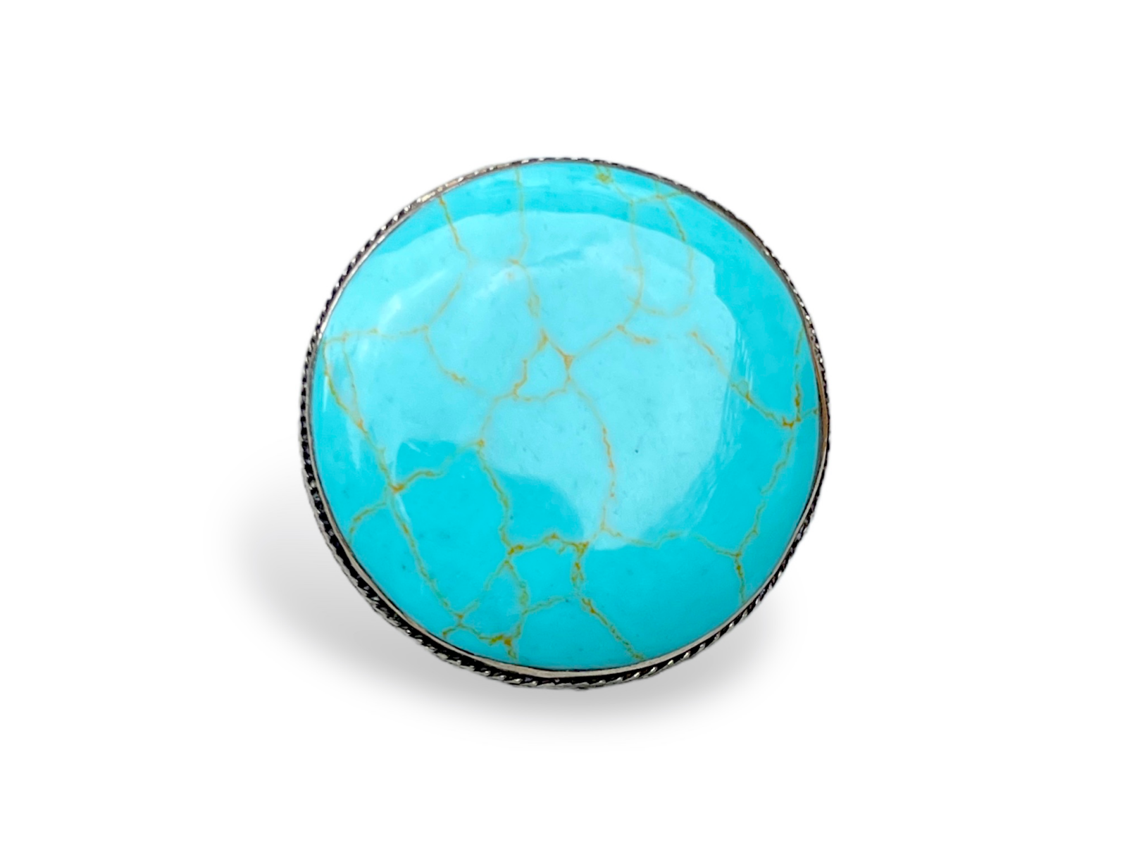 An Afghan Silver Plated Large Ring With A Domed Turquoise Dyed Howlite Cabochon