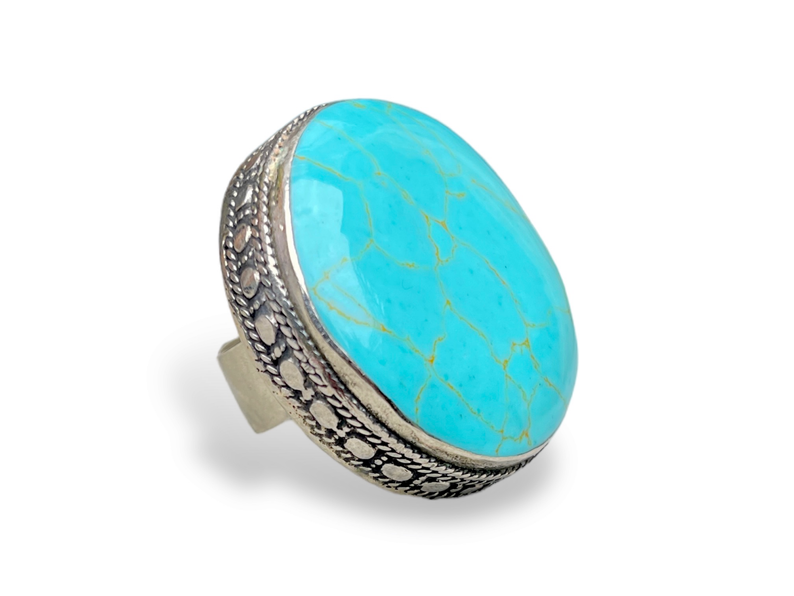 An Afghan Silver Plated Large Ring With A Domed Turquoise Dyed Howlite Cabochon - Image 2