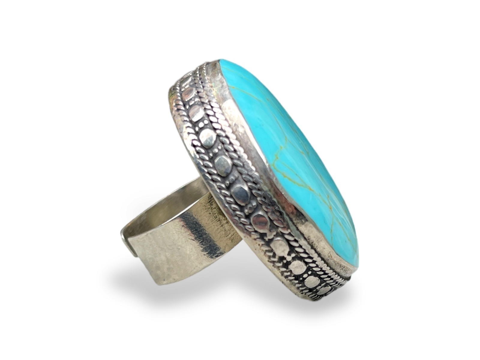 An Afghan Silver Plated Large Ring With A Domed Turquoise Dyed Howlite Cabochon - Image 3