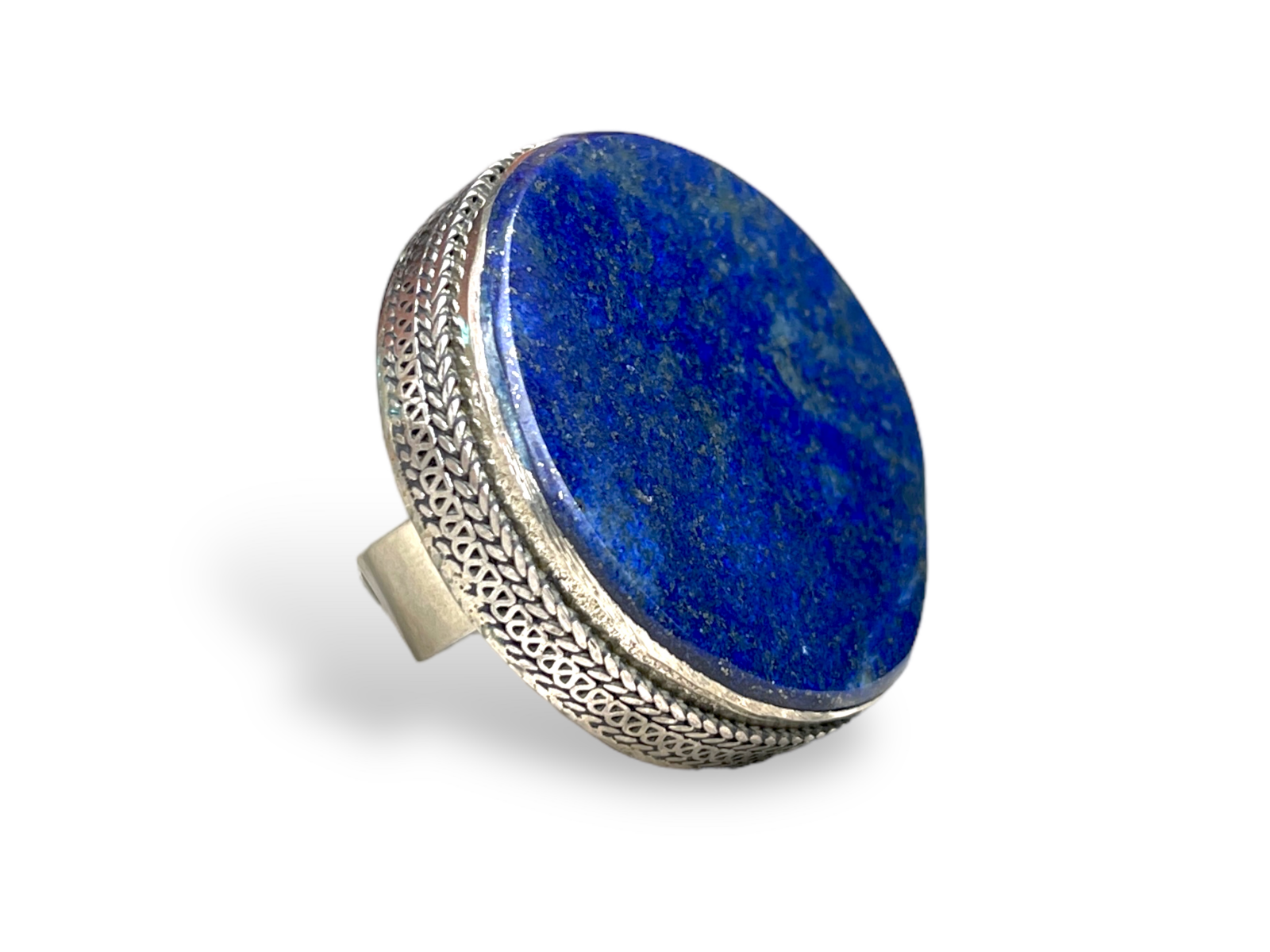 An Afghan Silver Plated Large Ring With A Circular Lapis Lazuli Cabochon - Image 2
