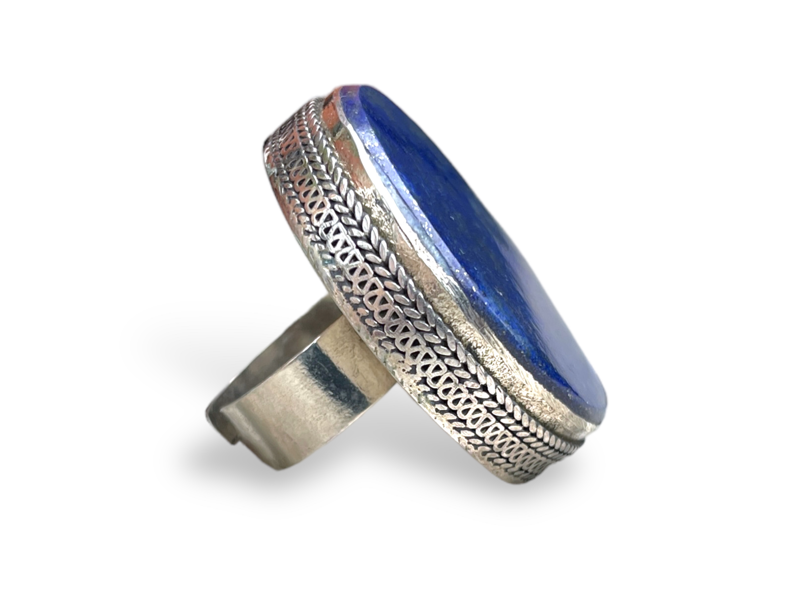 An Afghan Silver Plated Large Ring With A Circular Lapis Lazuli Cabochon - Image 3