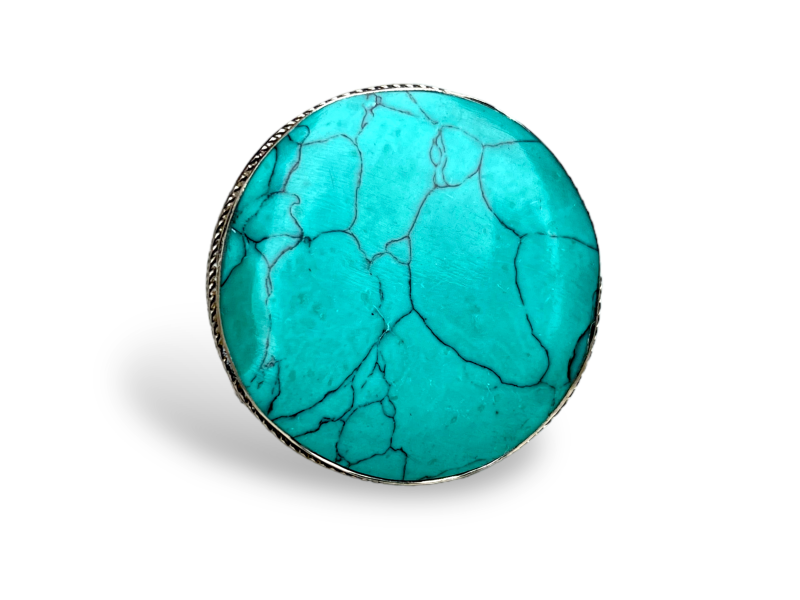An Afghan Silver Plated Large Ring With A Domed Turquoise Dyed Howlite Cabochon