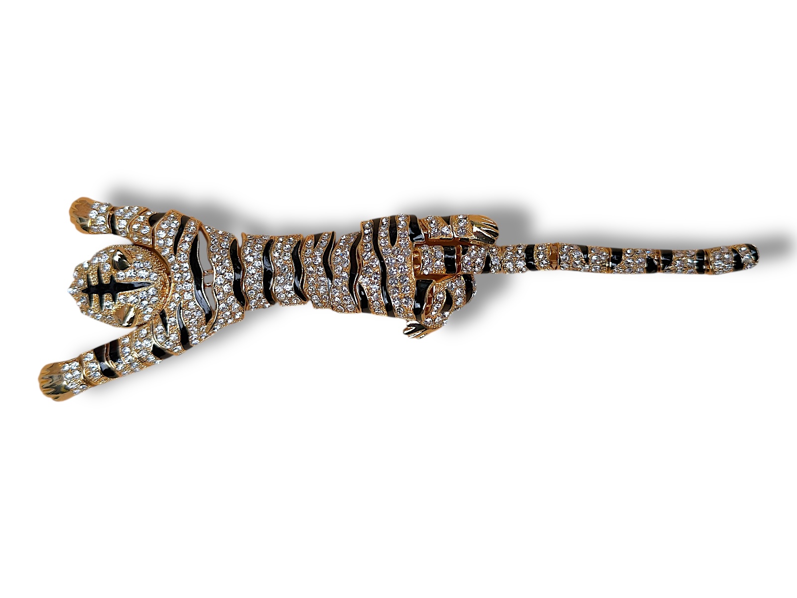 A Golden Metal Long Brooch Of A Leopard, With Linked Panels, Each Inlaid With Small Clear Facetted Glass Beads. - Image 2