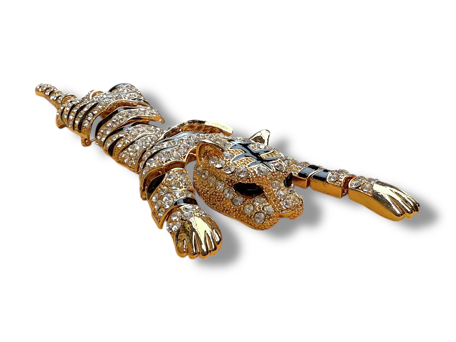 A Golden Metal Long Brooch Of A Leopard, With Linked Panels, Each Inlaid With Small Clear Facetted Glass Beads. - Image 4